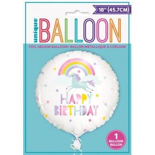 Pastel Unicorn & Rainbow Happy Birthday Balloon
